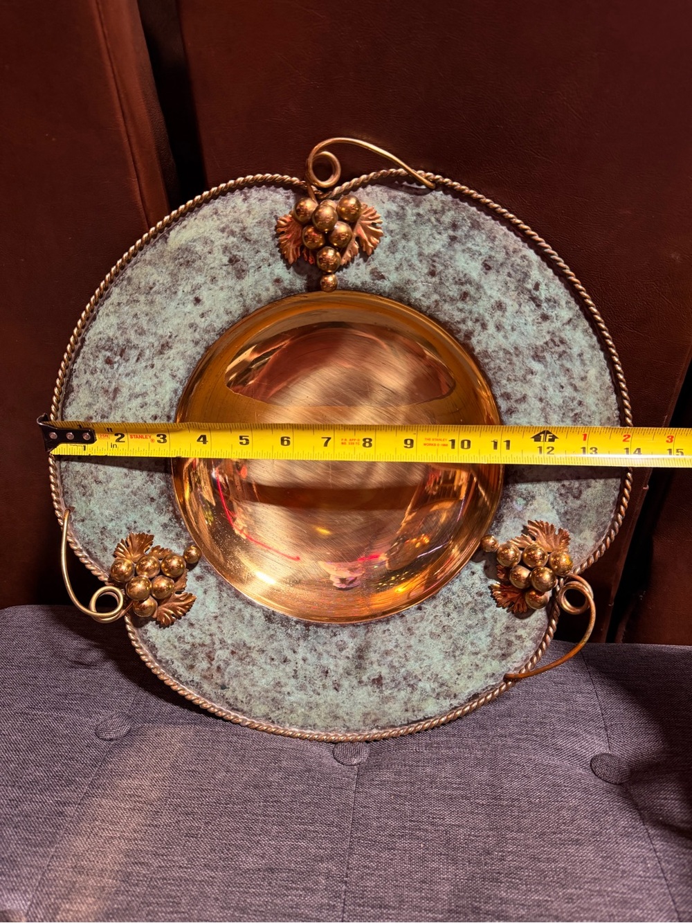 Large 14" Vintage Italian Verdigris Brass Wall Plate Platter
